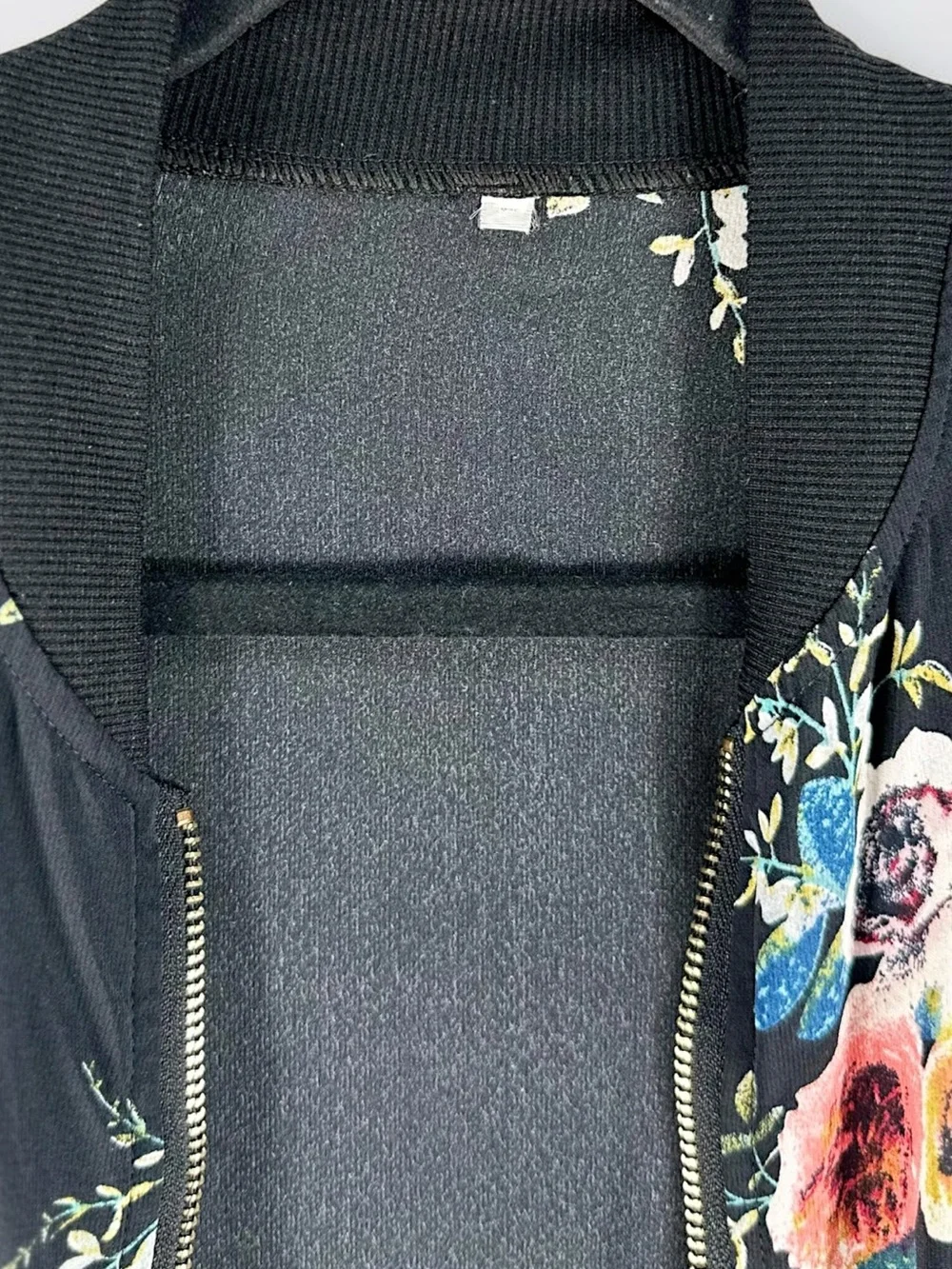 Black Floral Bomber Jacket Semi Sheer Lightweight Zip Up Coat - Picture 2 of 13